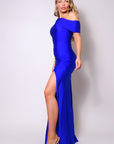 One Shoulder Draped Side Slit Maxi Dress
