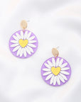 Daisy Printed Round Ac Drop Earriing