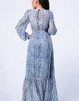 Printed V Neck Self Belted Side Cut Out Ruffled Maxi Dress