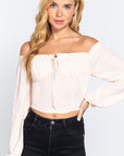 Off Shoulder Smocking Woven Top