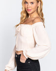 Off Shoulder Smocking Woven Top