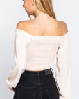 Off Shoulder Smocking Woven Top