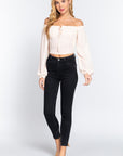 Off Shoulder Smocking Woven Top