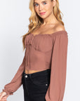Off Shoulder Smocking Woven Top