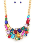 Teardrop Rectangle Shape Rhinestone Statement Necklace