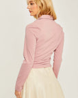 Woven Solid Ruched Front Long Sleeve