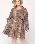 Print Mixed Dolman Sleeve Dress With Side Pockets