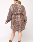 Print Mixed Dolman Sleeve Dress With Side Pockets