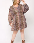 Print Mixed Dolman Sleeve Dress With Side Pockets