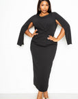 Cape Sleeve Dress With Knot Detail