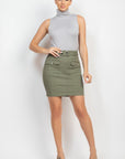 Belted Pocket Solid Mini Skirt
