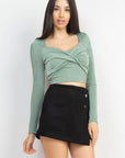 Twisted Velvety Long Sleeve Crop Top