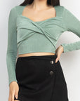 Twisted Velvety Long Sleeve Crop Top