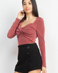 Twisted Velvety Long Sleeve Crop Top