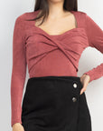 Twisted Velvety Long Sleeve Crop Top