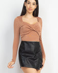 Twisted Velvety Long Sleeve Crop Top