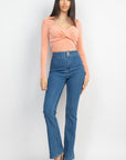 Twisted Velvety Long Sleeve Crop Top
