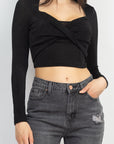 Twisted Velvety Long Sleeve Crop Top
