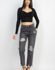 Twisted Velvety Long Sleeve Crop Top