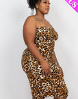 Leopard Print Ruched Drawstring Tube Dress