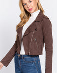Long Slv Biker Faux Suede Short Jacket