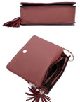 Fashion Double Metal Pattern Stitching Tassel Crossbody Bag