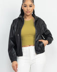 Faux Leather Hoodie Jacket