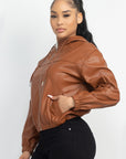 Faux Leather Hoodie Jacket