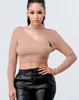 Lux Sweater Rib Cutout Mock Neck Crop Top