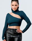 Lux Sweater Rib Cutout Mock Neck Crop Top
