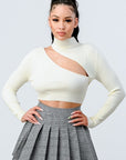 Lux Sweater Rib Cutout Mock Neck Crop Top