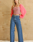 Tweed Bodice And Chiffon Square Top With Back Zipper