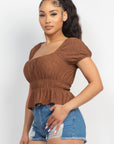 Puff Sleeve Eyelet Peplum Top