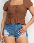 Puff Sleeve Eyelet Peplum Top