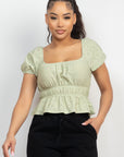 Puff Sleeve Eyelet Peplum Top