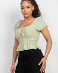 Puff Sleeve Eyelet Peplum Top