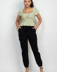 Puff Sleeve Eyelet Peplum Top