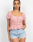 Puff Sleeve Eyelet Peplum Top