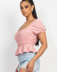 Puff Sleeve Eyelet Peplum Top