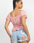 Puff Sleeve Eyelet Peplum Top