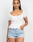 Puff Sleeve Eyelet Peplum Top