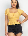 Puff Sleeve Eyelet Peplum Top