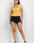 Puff Sleeve Eyelet Peplum Top