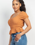 Puff Sleeve Eyelet Peplum Top