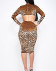 Burnout velvet long sleeve open back mid length dress with back zipper