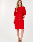 Puff Sleeve Dress With Frill Detail