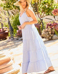 V-neck Tie Shoulder Strap Tier Stripe Print Maxi Oversize Dress