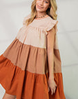 Poplin Tiered Color Block Dress