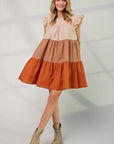 Poplin Tiered Color Block Dress