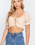 Short Slv Print Crop Woven Top